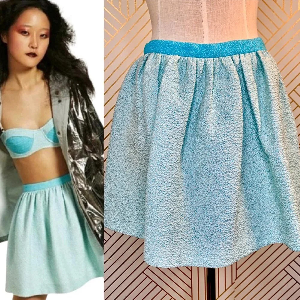 Opening Ceremony Blue Jacquard Fit & Flare Skirt‎